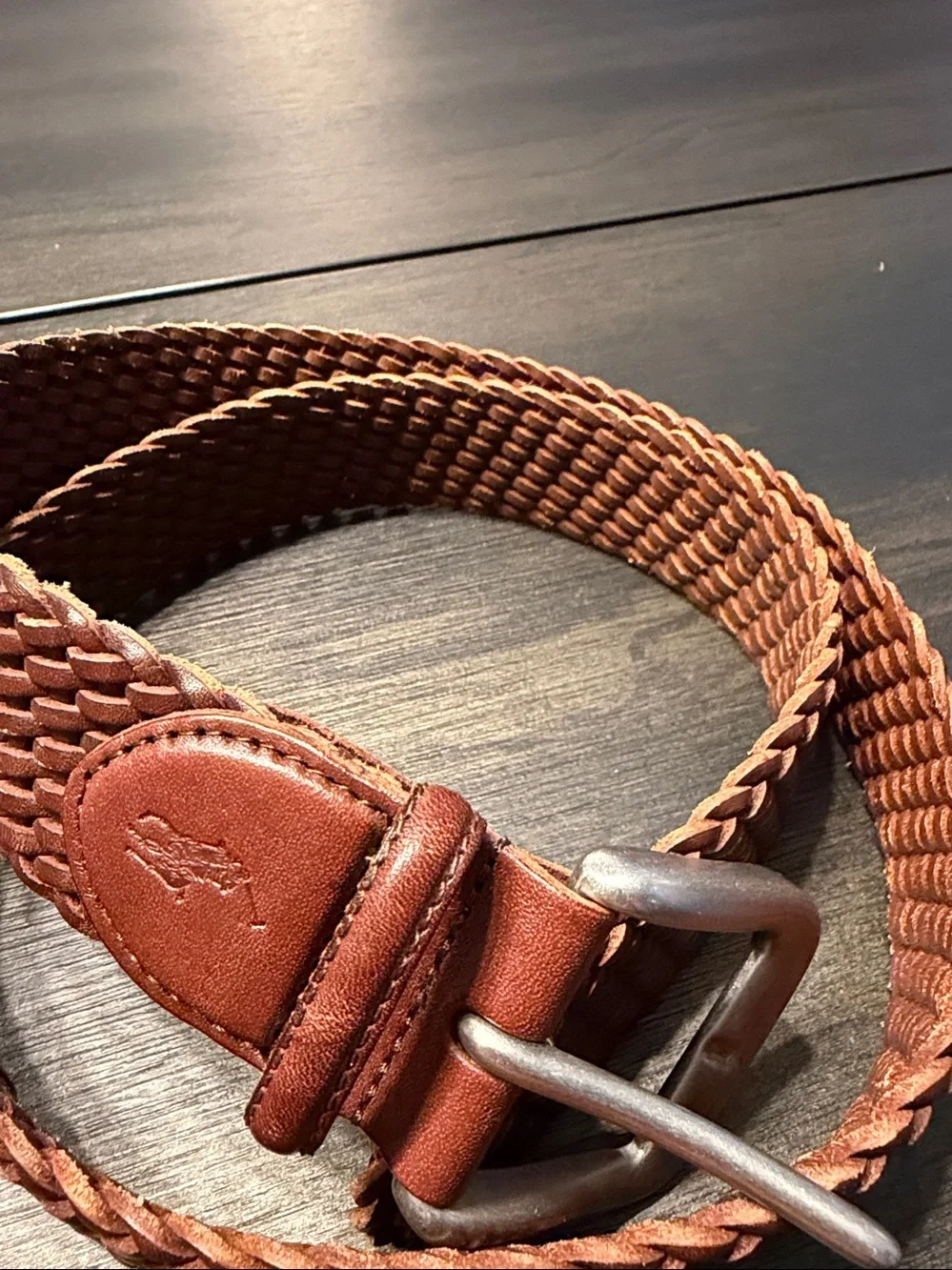 Polo Ralph Lauren Brown Braided Woven Leather Belt Silver Buckle Size 36